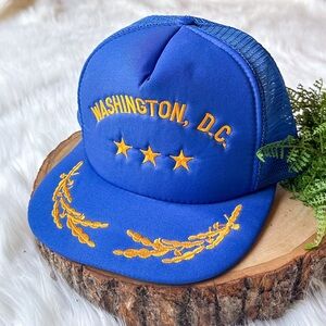 Vintage Washington DC Trucker Hat Blue Gold Snapback Mesh Embroidered Cap